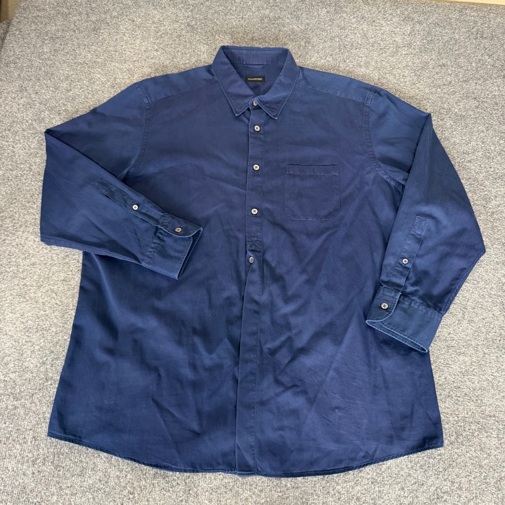 Ermenegildo Zegna Mens XXL Navy Blue Cotton Twill Long Sleeve Button Down Shirt